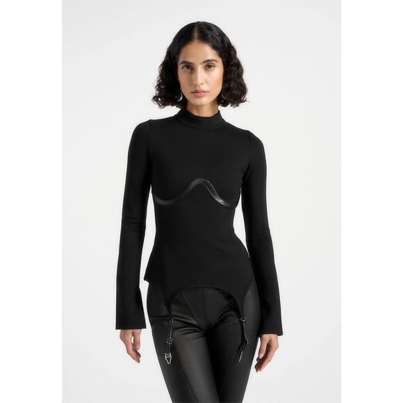 Maniere De Voir Tops - Maniere De Voir Black Garter Suspender Detail Top LARGE Sz 10 Luxury NWT